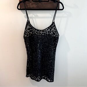 Vintage Valentino Intimo Sheer Black Metallic Leopard Print Lingerie Slip Large